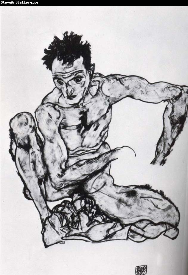 unknow artist Squatting male nude